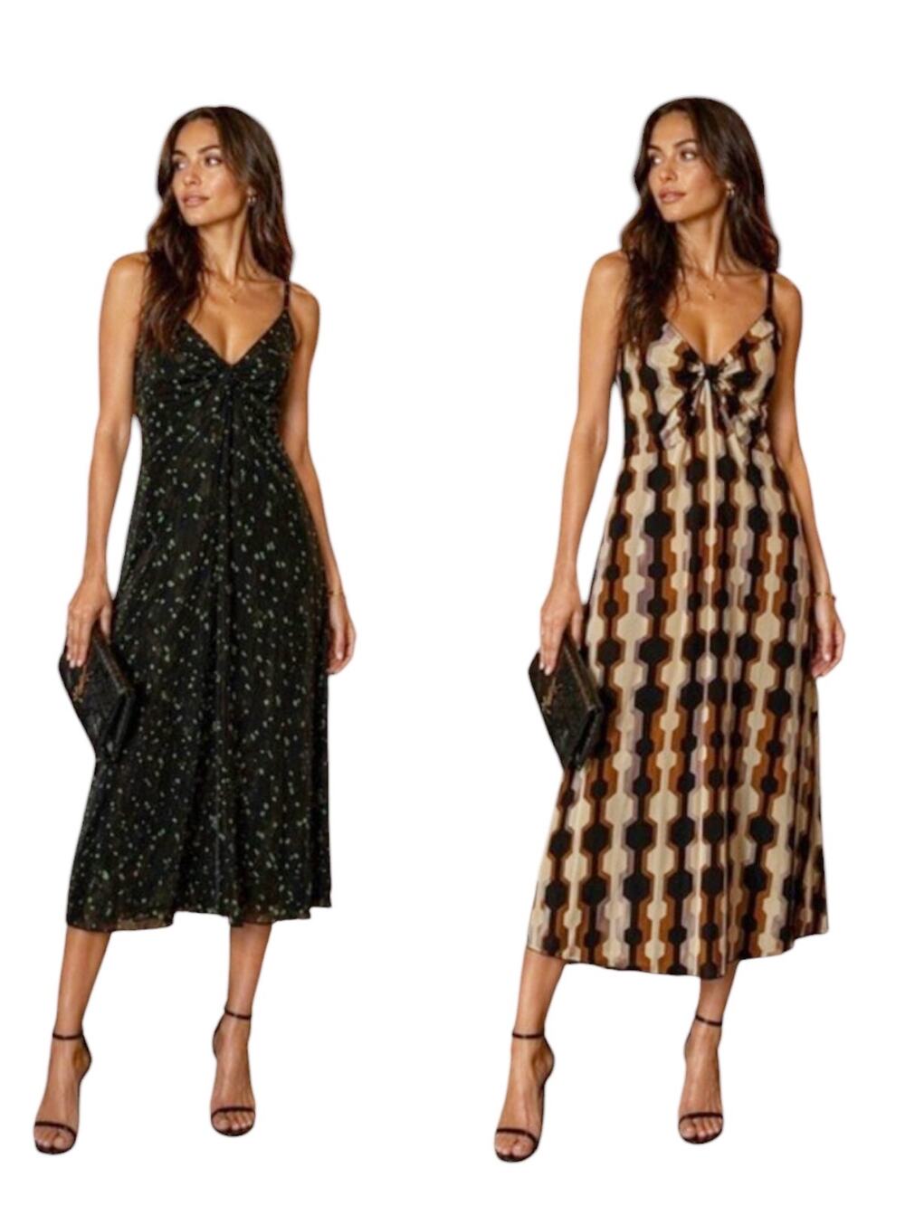 Cabi Trophy Dress Mixed Print Reversible Style Midi Length Geometric Pattern S